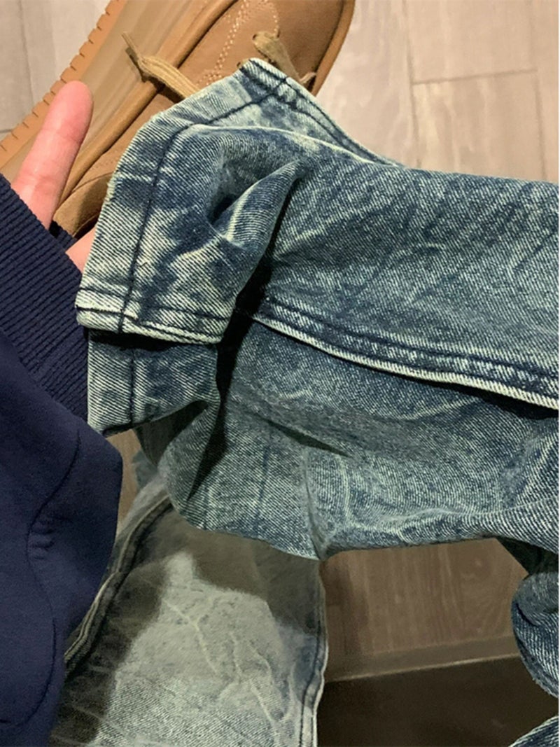 American Deconstructed Stitching Retro Blue Jeans High Street Pants Design Sense Micro Horn Straight Pants - Image 4